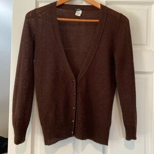 J. Crew Vintage Brown Wool Alpaca Cardigan Sweater Jewel Buttons Autumn Neutral